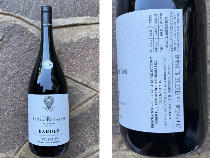 Il Barolo D.O.C.G. Terlo Vigna Costa Grimaldi Poderi Luigi Einaudi 2019 premiato con i Tre Bicchieri del Gambero Rosso