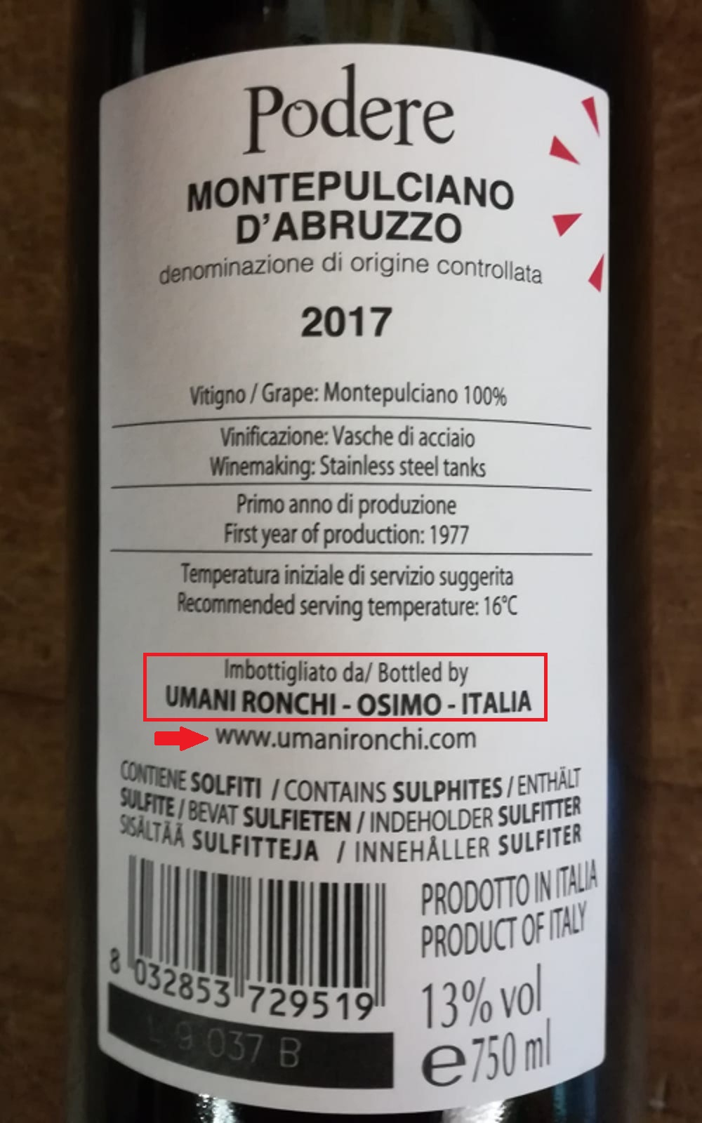 Nome dell’Imbottigliatore