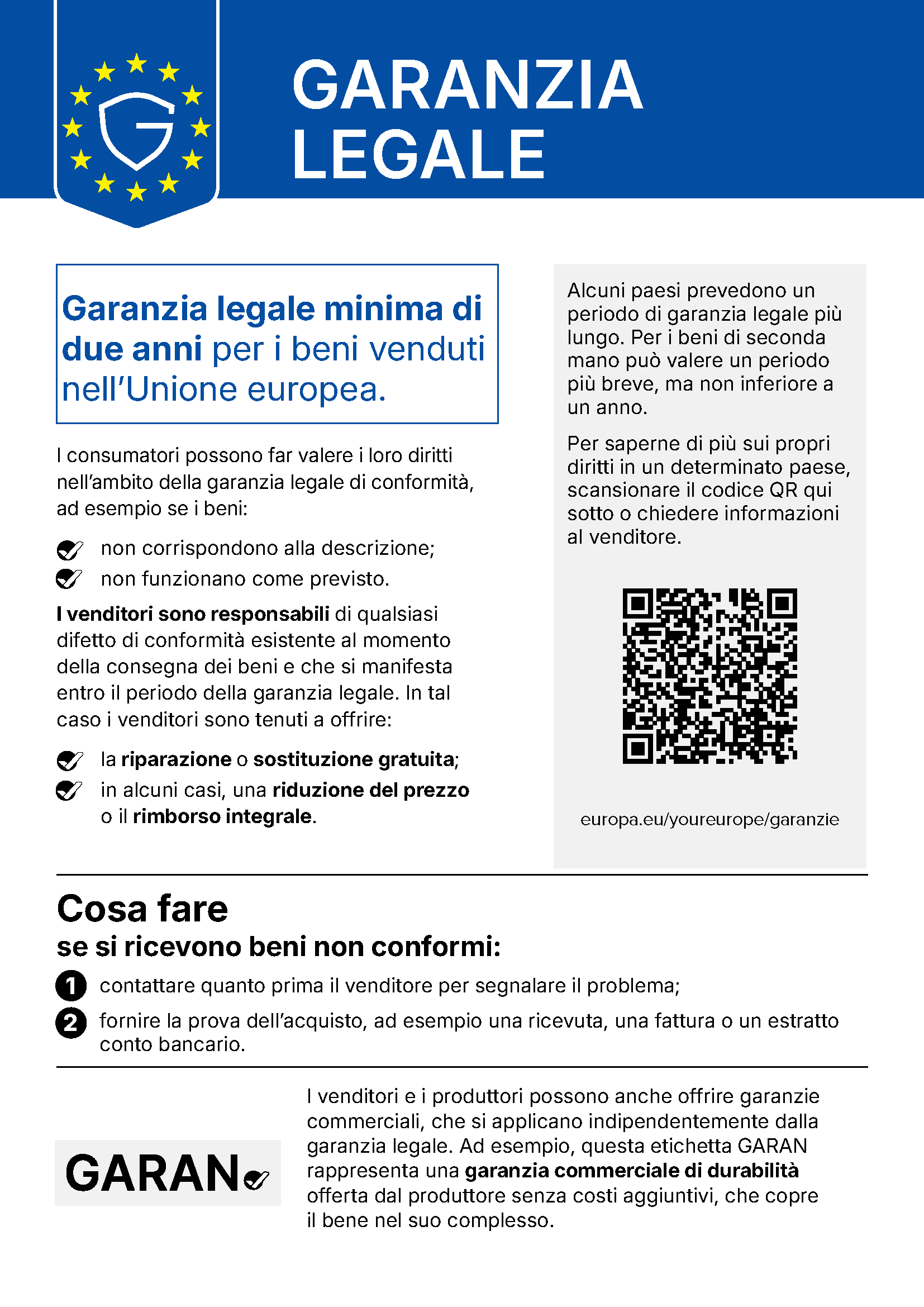 Avviso armonizzato sulla garanzia legale di conformit&agrave;